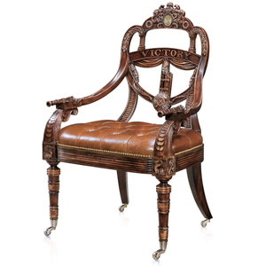 Fauteuil en bois massif de style victorien britannique, chaise nautique de luxe sculptée à la main - Product Image 1