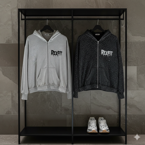 Hoodies de qualité supérieure coupés et cousus, entièrement ornés de strass, avec broderie appliquée personnalisée, épaules tombantes, fermeture éclair de haute qualité - Product Image 4