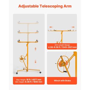 Sollevatore per Cartongesso da 16 Piedi, Capacità 150 Libbre, Braccio Telescopico Regolabile, Ruote Bloccabili, per Costruzioni - Product Image 3