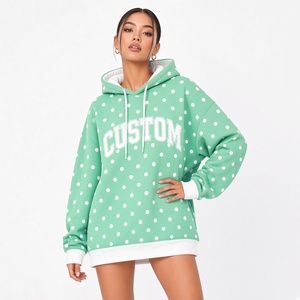 Sweat-shirt à capuche surdimensionné pour femme, à pois, avec broderie de lettres, manches longues, imprimé lettres blanches, collection automne, vente en gros - Product Image 2