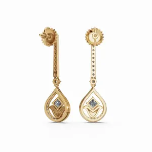 Elysian Radiant Teardrop & <b>Dangle</b> Lab Grown <b>Diamond</b> <b>Earrings</b> in 18K Yellow Gold IGI Certified 100 Pieces for Women - Product Image 3