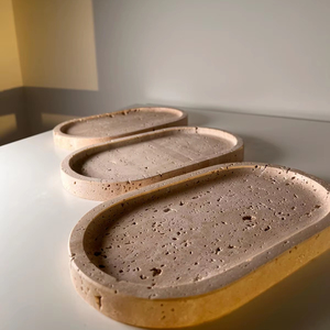 Oval Shape <b>Travertine</b> Marble Serving Tray For Kitchen Dining Coffee <b>Table</b> Use With Elegant Natural Stone Pattern Finish - Product Image 1