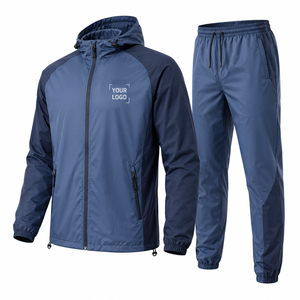 Unisex Waterproof Windproof Tracksuit Hooded Back <b>Zip</b> Pocket Solid Color Sporty Lightweight Polyester Summer Wear Custom Logo - Product Image 1