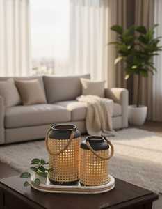 Natural <b>Rattan</b> Woven Tealight Candle Holders Pack 3 Rustic Vintage Seagrass Votive Holders for <b>Dining</b> <b>Table</b> Storage Baskets - Product Image 4