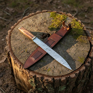 Couteau japonais artisanal en acier Damas de haute qualité, lame fixe avec manche en bois, étui en cuir véritable, prix de gros - Product Image 3