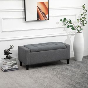 Pouf contenitore salvaspazio in lino grigio con coperchio sollevabile e design salvaspazio - Product Image 2
