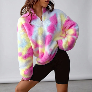Sweat-shirt en polaire pour femme, demi-zippé, color block, col montant, manches longues - Product Image 3