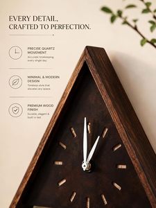 Triangle Wooden Wall <b>Clock</b> Digital <b>Battery</b> Powered Hanging Decorative Feng Shui Design for Living Room Entryway - Product Image 3