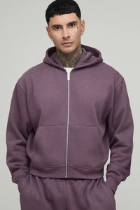 Street Wear Zipper Tracksuit 100% Cotton French Terry Blank Stacked <b>Trouser</b> and Zipper Hoodie Oversized Tracksuit For Men's - Product Image 6