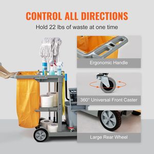 Carrello per Pulizie Professionale a 3 Ripiani, Capacità 90 Kg, Sacca in PVC da 95 Litri, 119x51 cm, per Servizi di Pulizia Alberghiera - Product Image 6