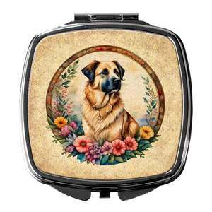 Berger d'Anatolie Chien Fleurs Miroir de maquillage de voyage compact Cadeau de poche pliable pour femmes et filles - Product Image 1
