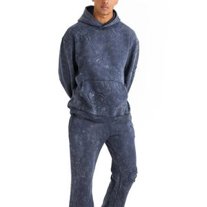 Ensemble de survêtement personnalisé pour homme, effet délavé et décoloré, avec sweat à capuche et pantalon de jogging en coton respirant, style streetwear, fournisseur - Product Image 6