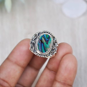 Natural <b>Abalone</b> <b>Shell</b> 925 Sterling Silver Ring Handmade Iridescent Gemstone Jewelry Vintage Style Statement Ring for Women - Product Image 3