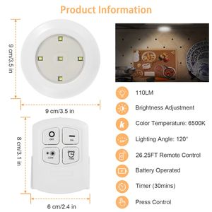 3 Pack LED Closet Puck <b>Lights</b> 26FT Remote Control <b>Timer</b> Dimmable Battery Operated Stick Tap Wireless Cabinet <b>Lights</b> C - Product Image 2