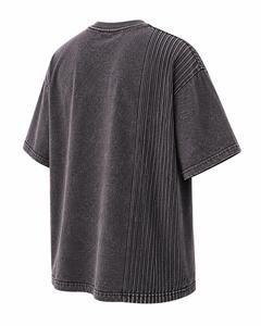 T-shirt en coton à col rond et manches courtes pour homme, coupe oversize, couleur unie, bordure contrastante délavée, style décontracté urbain, écologique, 230g LOW - Product Image 6