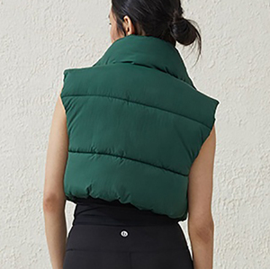 Chaleco Acolchado sin Mangas con Cuello Alto Verde para Mujer, Ropa Exterior Informal, Cortavientos, Color Sólido, Ropa de Invierno Cálida - Product Image 6