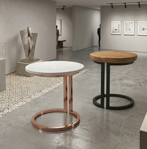 Modern <b>Round</b> Wood <b>Side</b> <b>Table</b>, Powder Coated Metal Frame. Minimalist End Sofa Corner <b>Table</b>, Contemporary Accent Coffee <b>Table</b> - Product Image 2