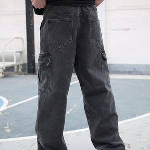 กางเกงยีนส์คาร์โก้ทรงหลวมสำหรับผู้ชาย – กางเกงเดนิมทรงหลวมขากว้างมีกระเป๋า สไตล์ฮิปฮอปสตรีทแวร์ - Product Image 5