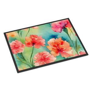 Watercolor Carnations Doormat Non-Slip Indoor/<b>Outdoor</b> Entryway Rug 24H X 36W Washable Low Pile Front Door <b>Mat</b> - Product Image 1
