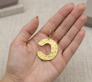 Handmade Textured <b>Brass</b> C Hoop Christian Design Lead-Free Hooks Tarnish-Resistant Golden Finish Alphabetum Charisma Collection - Product Image 5