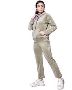 Ensemble de survêtement en velours pour femmes, à capuche, manches longues, couleur unie, tenue de jogging décontractée avec poches latérales, taille élastique - Product Image 6