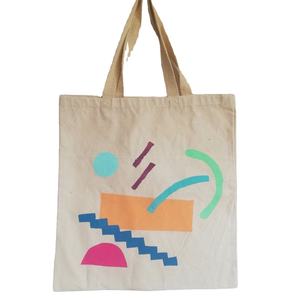 Bolsa de compras de algodón liso blanqueado beige personalizada, bolsa de compras de lona mediana ecológica con asa, embalaje con su logotipo - Product Image 2