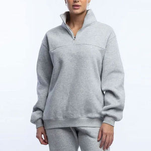 Sudadera de Mujer con Cierre de Cremallera, Color Gris, Cuello Alto, Manga Larga, Corte Regular, Transpirable, para Otoño - Product Image 1