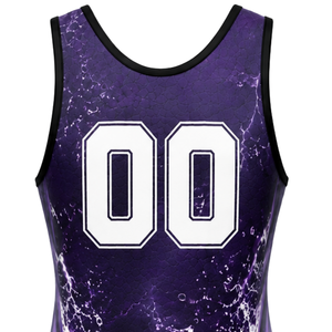 Combinaison de lutte sublimée pour homme, violet et noir, en polyester, pour compétition, entraînement et matchs. - Product Image 5