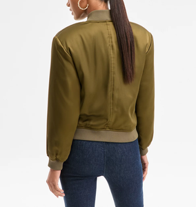 Women's Stylish <b>Lined</b> Short Casual Satin Bomber Jacket Lightweight Zipper Pocket <b>Coat</b> for Autumn/Spring Everyday Wear - Product Image 2