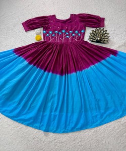 Vestido Midi Étnico de Algodón Vintage de Secado Rápido para Mujer, Morado y Azul, Bordado Floral, Corte Regular, Estilo Informal, Estilo India Pakistán - Product Image 2