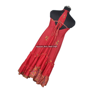 Vestido Largo de Seda Sari Indio Hecho a Mano, Estilo Bohemio, Nuevo Diseño, para Mujer, Elegante, para Cena, Sin Mangas, para Eventos Nocturnos - Product Image 2