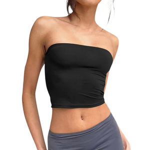 Top Tubo Negro Simple, Bandeau Básico sin Tirantes para Uso Casual, Deportes, Gimnasio, Top Tubo sin Costuras, Ropa Deportiva, Yoga, Ropa Activa - Product Image 5