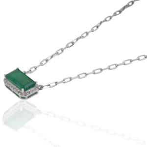 Stunning 6x11 mm Octagon Shape Natural <b>Emerald</b> Gemstone & Round Diamond Cluster 925 Silver <b>Pendant</b> Necklace For Women's - Product Image 5