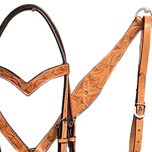 Ensemble de harnais western floral haut de gamme pour cheval, avec têtière, collier de poitrée, bride et rênes assorties - Product Image 3