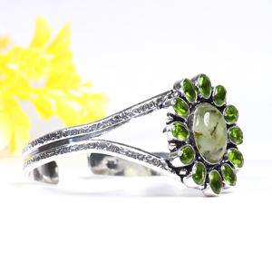 Top Quality Handmade 925 Sterling <b>Silver</b> Plated Gemstone Jewelry Cluster Statement Cuff <b>Bracelet</b> Natural Peridot Designer <b>Bangle</b> - Product Image 5