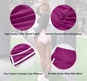 <b>Women</b> High Waisted Skinny Solid Compression Shorts Purple <b>White</b> Trim Sporty Quick Dry Elastic Waist - Product Image 2