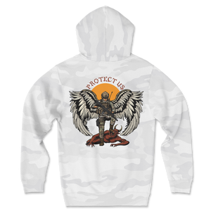 Manufacturer Customized <b>Back</b> Logo Dtg Printing Modern Saint Mike Hoodie Graphic White Camouflage Hooded Sweatshirt - Product Image 1