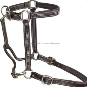 High Quality Premium Horse Leather Dressage Bridle Noseband Durable Rhinestones Decorative Padded Leather Horse <b>Halter</b> - Product Image 3