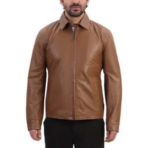 Classic Lightweight Soft <b>Sheepskin</b> <b>Men's</b> Brown Leather <b>Jacket</b> Plus Size - Product Image 1