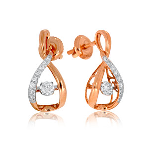 14K Rose <b>Gold</b> Diamond Drop <b>Earrings</b> Round Brilliant Cut Lab Grown Diamonds Open Teardrop <b>Dangle</b> Design Elegant Jewelry for Women - Product Image 2