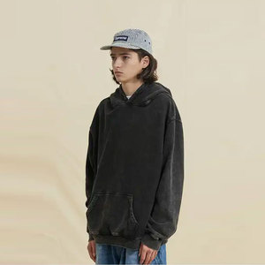 เสื้อฮู้ดดี้ผู้ชายทรงโอเวอร์ไซส์ ผ้าฝ้ายฟอก ทรงปกติ แบบถัก สวมใส่สบาย เหมาะสำหรับฤดูใบไม้ร่วง มีกระเป๋าหน้า สีพื้น ดีไซน์มีฮู้ด - Product Image 5
