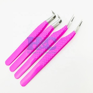 Nouvelle pince à épiler d'extension de cils en fibre solide longue pointe pince à épiler méga Volume durable en acier inoxydable pince à épiler rose vif logo de vison - Product Image 5