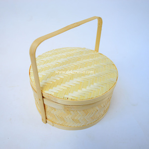 Cesta Decorativa de Bambú Tejida a Mano con Asa, Estilo Antiguo, Redonda, Natural, Organizador de Almacenamiento Artesanal, Color Personalizable - Product Image 4