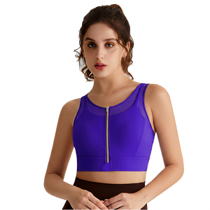 Sujetador deportivo naranja para mujer con cremallera frontal, panel de malla, soporte medio, espalda cruzada, para yoga y ropa deportiva, transpirable - Product Image 5