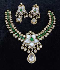 Indian Bridal AD CZ <b>Necklace</b> Set Girls Women party with Rose Quartz Pear Cut Crystals and <b>Matching</b> Earrings for Wedding - Product Image 4