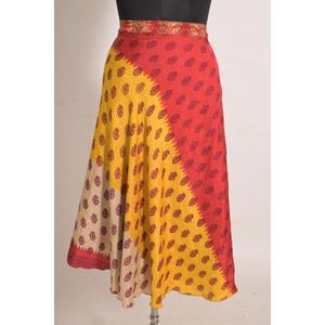 Women's Vintage Floral Handmade Silk Wrap <b>Skirt</b>, Mid-Waist Lightweight <b>Boho</b> Style - Product Image 4
