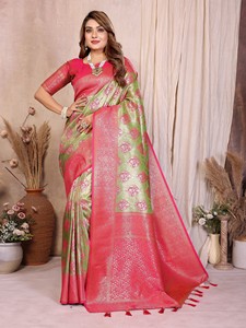 Modern Banarasi <b>Tissue</b> Silk Saree for Women-Party <b>Wedding</b> Diwali Occasions - Product Image 2