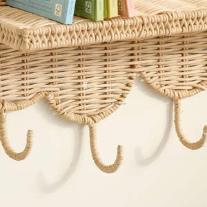 Étagère murale vintage en rotin, double niveau, avec crochets réglables, vente en gros Vietnam - Product Image 4