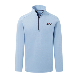 Sudadera barata de forro polar para hombre con cremallera de un cuarto, color liso, corte regular, informal, para invierno, con logo bordado frontal, de mezcla de algodón básica. - Product Image 1
