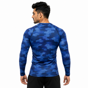 <b>Men's</b> Blue Camo <b>Compression</b> Rash Guard Long Sleeve Athletic Gym <b>Shirt</b> Fitness Training Workout Sports Base Layer Sportswear - Product Image 4